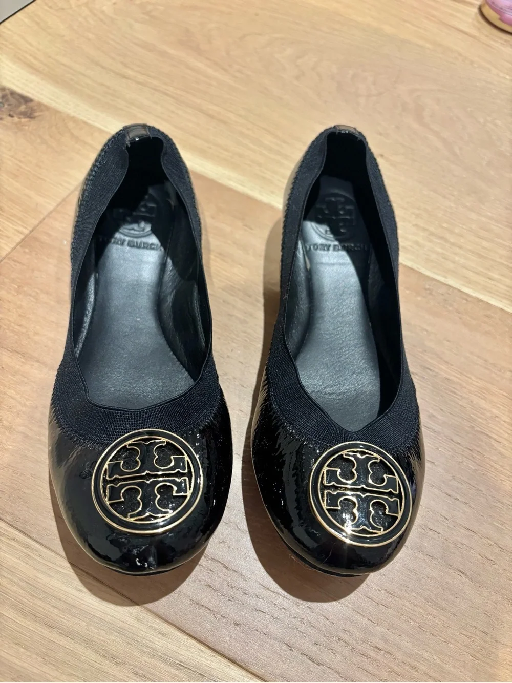 Tory Burch Black Patent Logo Medallion Flats
